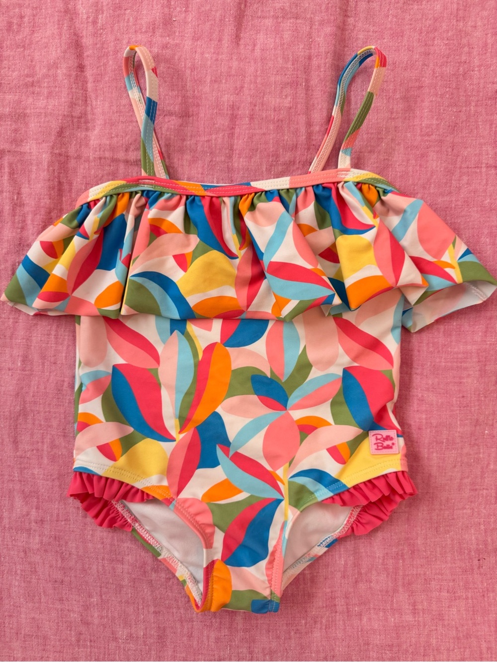 Girls Multicolor Leaf Print Ruffle One-Piece Swimsuit